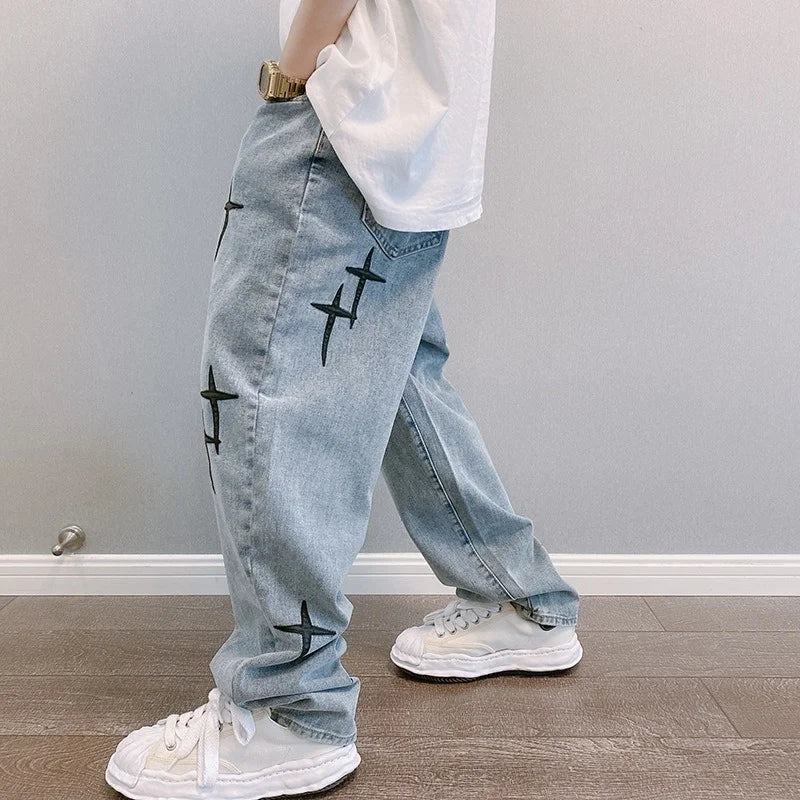 Calsas novo streetwear baggy perna larga jeans