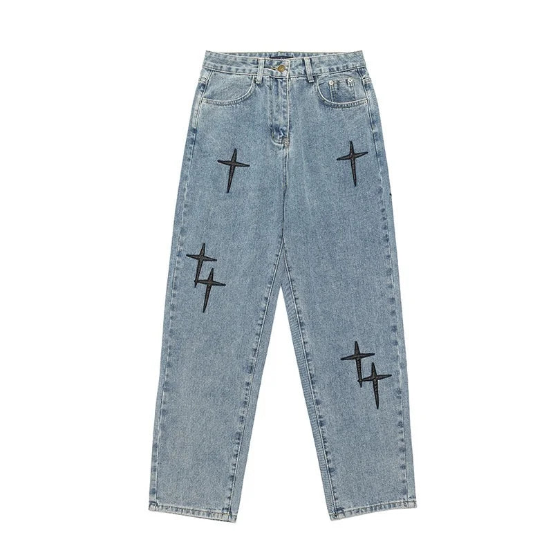 Calsas novo streetwear baggy perna larga jeans